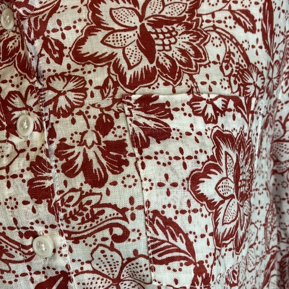 Garnet Hill NWOT Easy Linen Button Down Blouse Floral Sz 6 Coastal Vacation - Picture 3 of 16